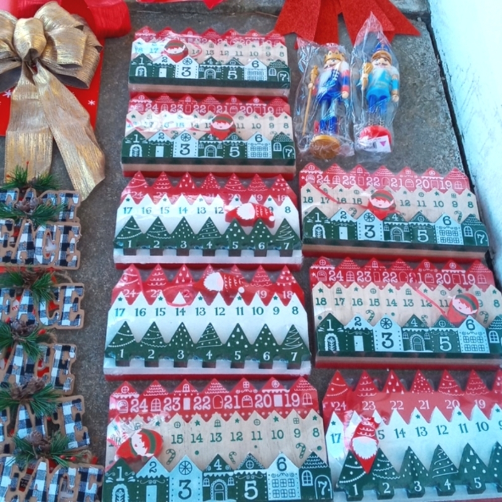 Christmas ornaments, decor, and crafting items.